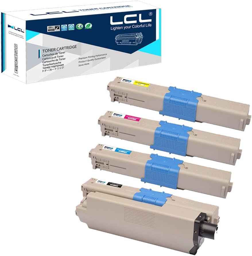 LCL Compatible Toner Cartridge 46508716 46508712 46508711 46508710 46508709 (4Pack Black Cyan Magenta Yellow) Replacement for OKI C332dn C332dnW MC363dn