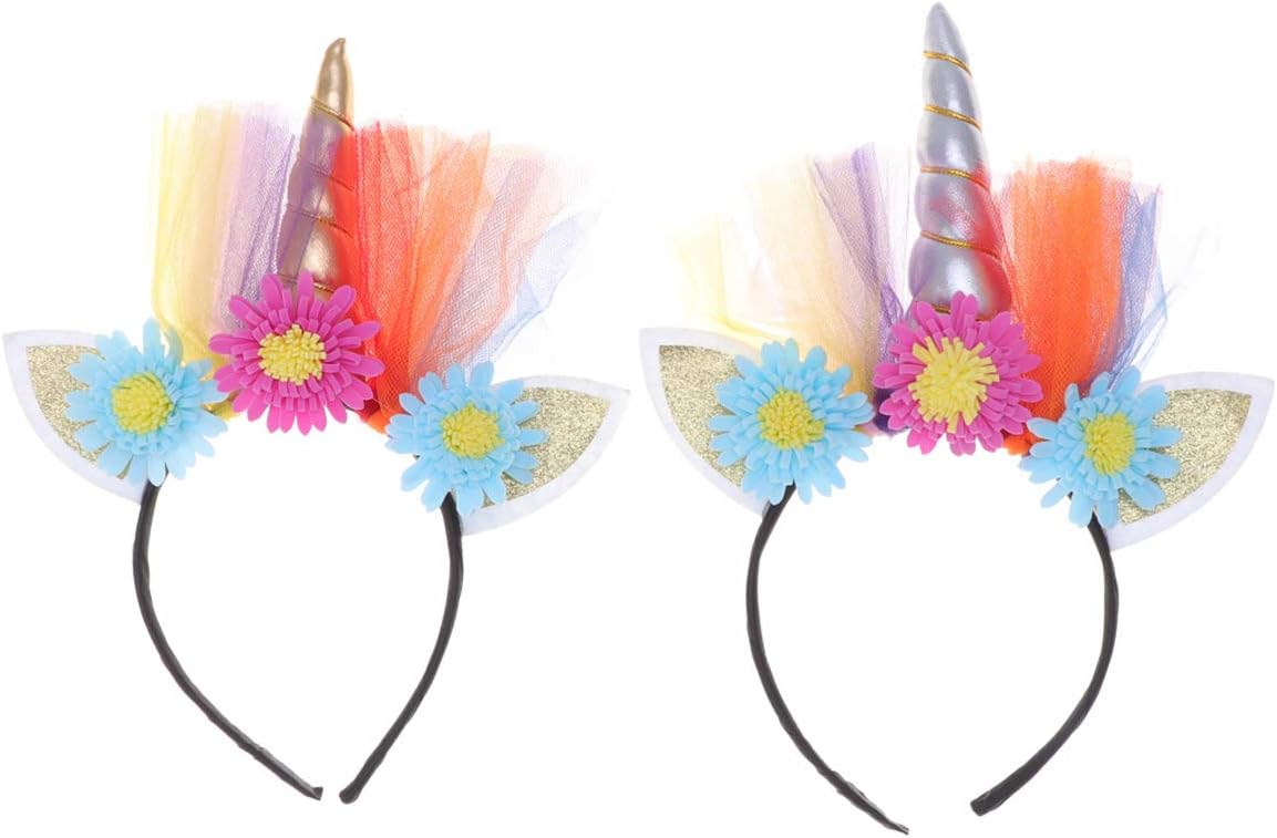 NUOBESTY 2PCS Unicorn Headband Mesh Floral Unicorn Headpiece Unicorn