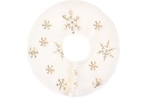 MUYULIN Christmas Tree Skirt, 11 inch Mini White Snowflake Xmas Tree Skirt, Double Layer Faux Snowy Fur with Gold Sequins Skirts Used for Table Top, Birch Table Tree Lights, Christmas Party