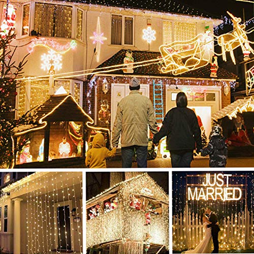 Tenda Luminosa, TAOPE Luci a Cascata per Finestra Balcone 300 LED/IP65 Impermeabile/8 modalità Controllo remoto Senza Fili, Lucine fatate romantiche per Decorazione Feste Natale Capodanno Bianca Calda
