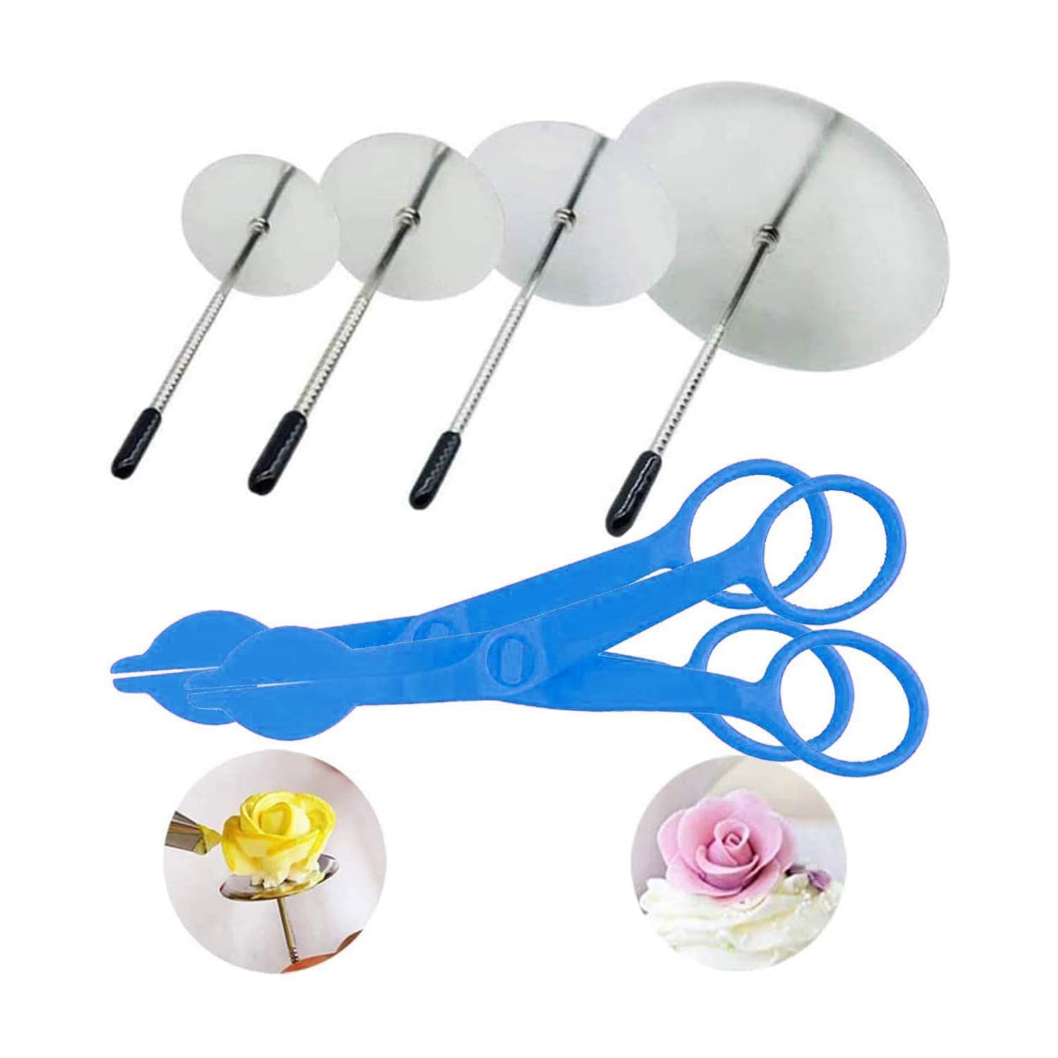 Icing Tool Set - Flower Nail Lifters With 4 Nails and 2 Lifters, Stainless Steel Baking Tools for Cake Decoration (Blue)