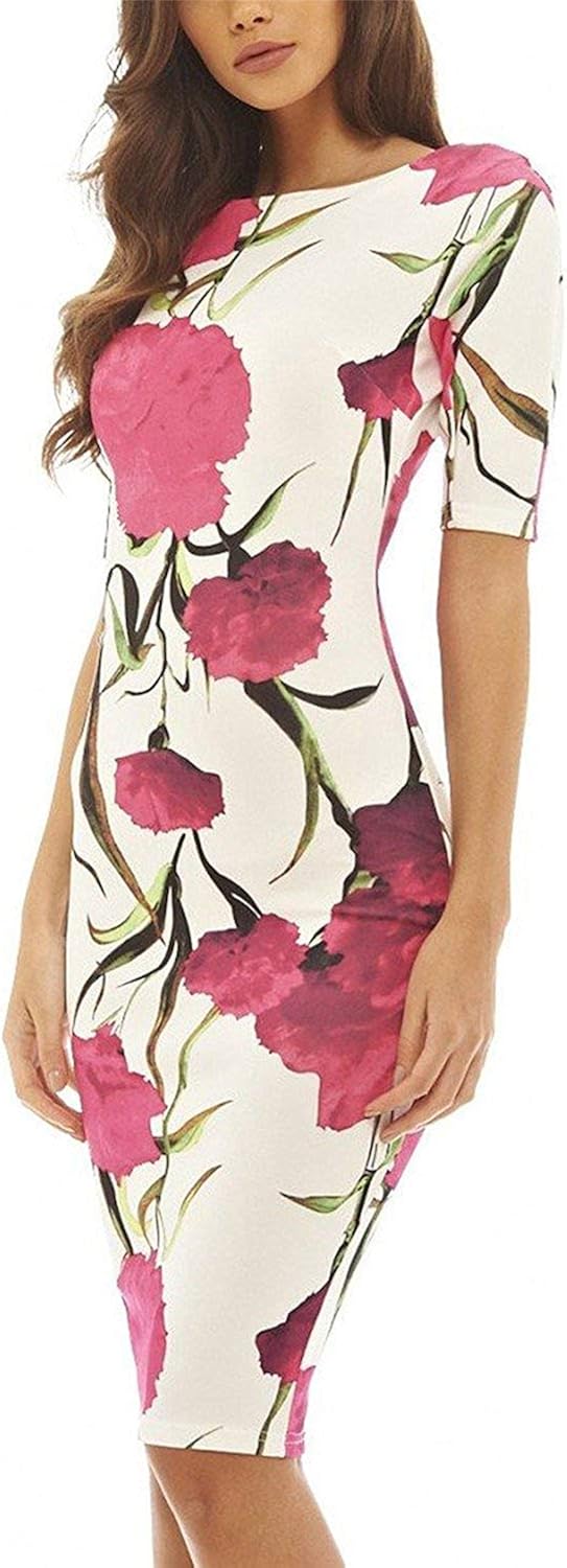 HaHapo Women Dress Print Work Business Casual Party Summer Sheath Vestidos 106-12,