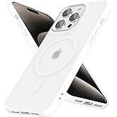 oakxco Magnetic Case for iPhone 15 Pro Max Phone Case Compatible with Magsafe, Slim Thin Clear Hard Shell Plastic & Silicone Rubber Bumper, Transparent Cute Mag Safe Cover for Women Girls, White
