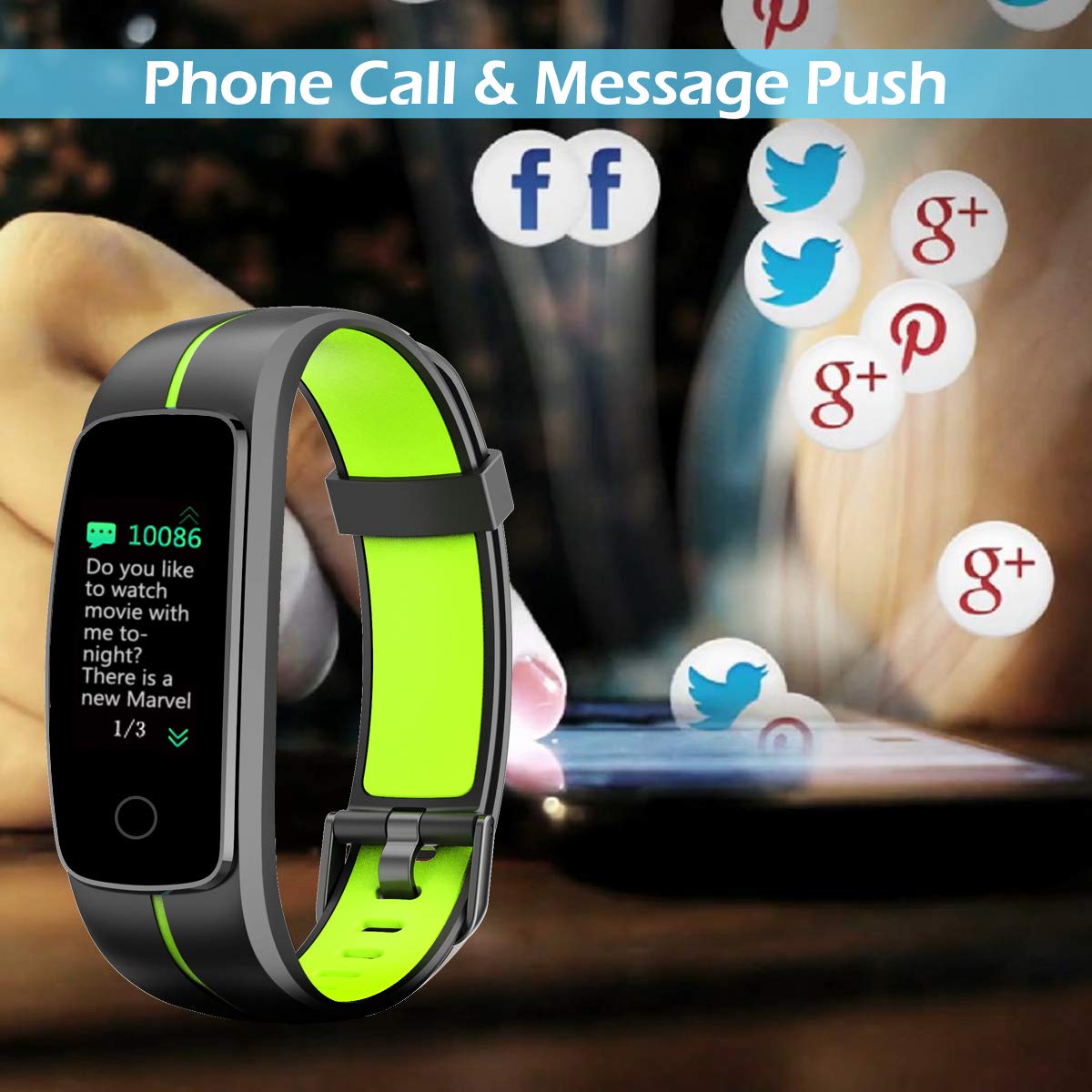 CHEREEKI Montre Connectée, Podomètre Bracelet Connecté Etanche IP68 Cardiofréquencemètre Stopwatch Contrôle de La Musique Smart Watch Cardio Fitness Tracker d\'Activité pour Femme Homme Enfant (Vert)