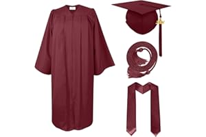Herrenbek Matte Cap and Gown with graduation Honor Cords, Plain Stole, and 2024 Tassels for High School and Bachelor