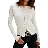Womens Slim Fitted Cardigan Long Sleeve Ribbed Shirts Button Up Knit Tops