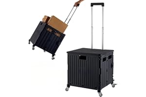 Folding Utility Cart with Lid, 265 LBS Capacity, Aluminum Telescoping Handle, 360° Rotate Wheels with Brake, Black