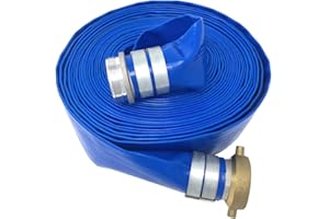 Gloxco 3" x 100′ Blue Lay Flat PVC Discharge Hose Assembly with Aluminum Pin Lug Fittings