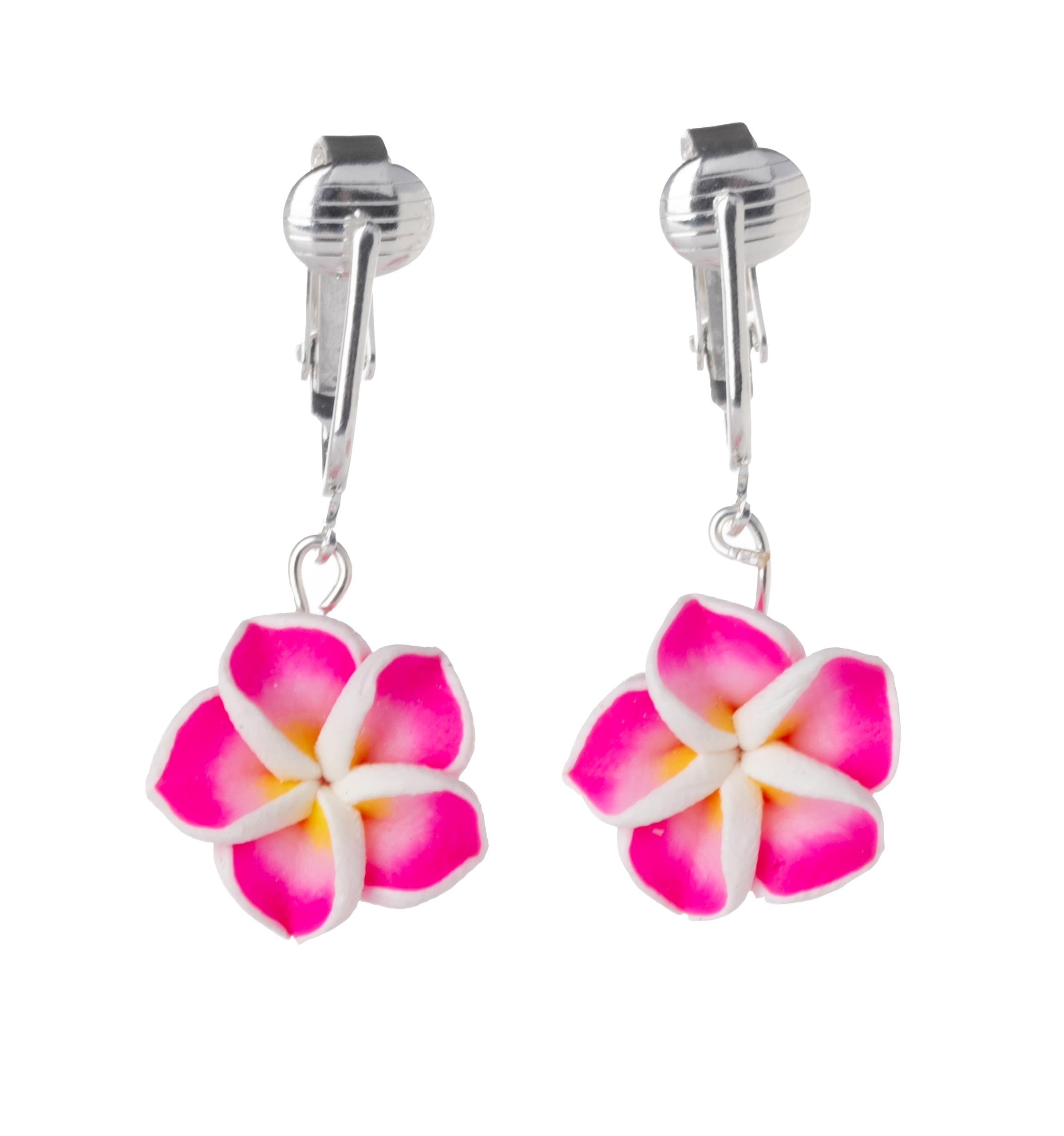 Aloha Earrings Non Pierced Silver Tone Clip On Plumeria Flower Dangling Earrings, Small - 15mm, Metal, No Gemstone
