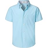 AOTIK Boys Oxford Button Down Shirt Short Sleeve Formal Uniform Dress Shirts with Pocket