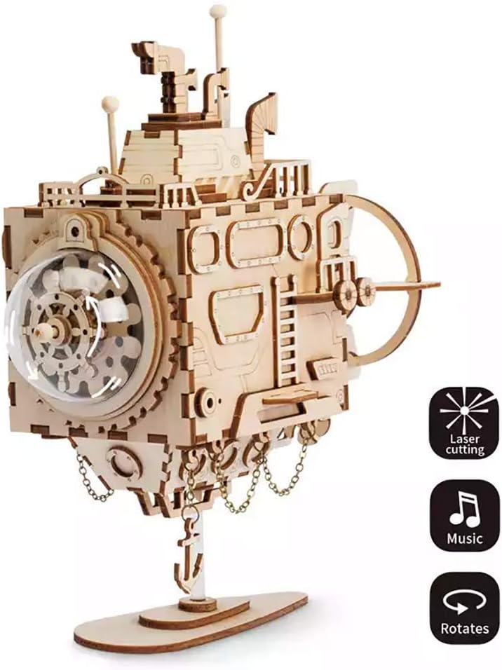 DIY Wooden Mechanical Model - 3D Puzzle Music Box Toy,Clockwork rotation,Laser Cutting Compound Gear Rotation,Anniversary Christmas Birthday Gift