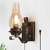 Yisuro Plug in Wall Sconce,Oil Rubbed Bronze Wall Sconces,Retro Rustic Wall Lamps,Sconces Wall Lighting with Amber Glass,Indo