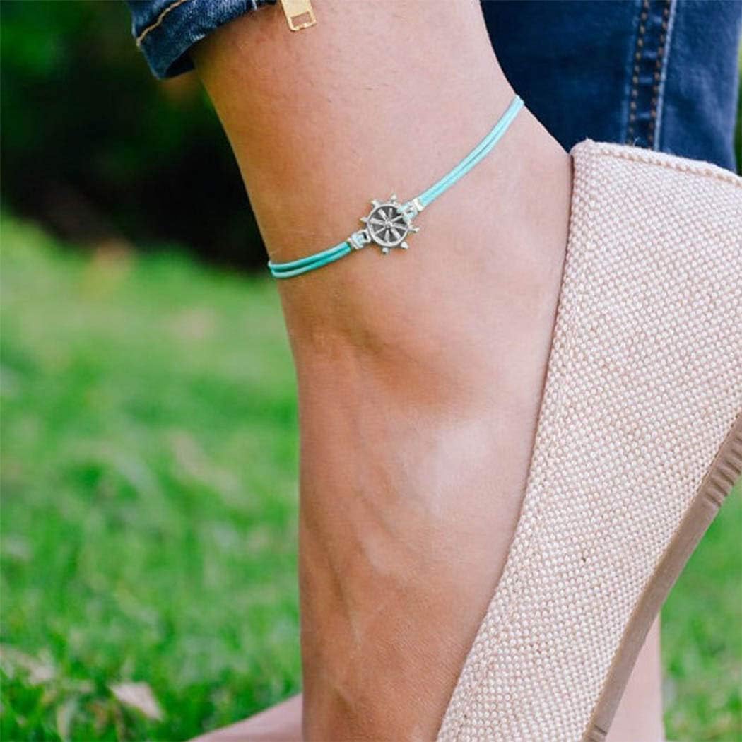 Yienate Boho Anklets Simple Rudder Ankle Bracelet Charm Dainty Summer Barefoot Beach Anklet Foot Jewelry for Women and Girls (Silver)