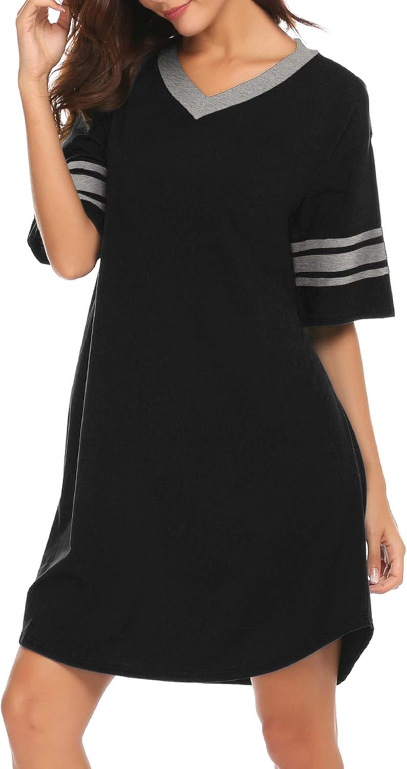 Ekouaer Women's Nightgown, Cotton Novelty Sleepshirts V Neck Short Sleeve Sleep Shirt Loose Comfy Pajama Sleepwear S-XXL at  Women’s Clothing store