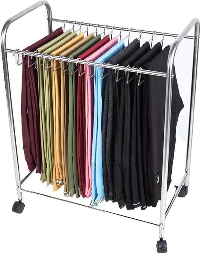 Pants Hangers JX Stainless Steel rack with 20 Removable hooks, Rolling