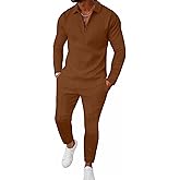 Bealin Mens Track Suits 2 Piece Outfits Casual Knit Jacquard Long Sleeve Zip Golf Shirt Joggers Sweatpants Sets Sweat Suit