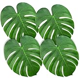 KUUQA 60 Pcs Large 13" Tropical Leaves Artificial Green Monstera Leaves Palm Leaf for Luau Party Hawaiian Aloha Tiki Theme Safari Jungle BBQ Birthday Party Decoration Supplies