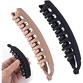 2 Pcs Banana Hair Clips, Non-Slip Large Strong Hair Claw Clip, Classic Double Combs Hairpin Accessories for Women Straight Curly Long Hai- Black & Light Brown