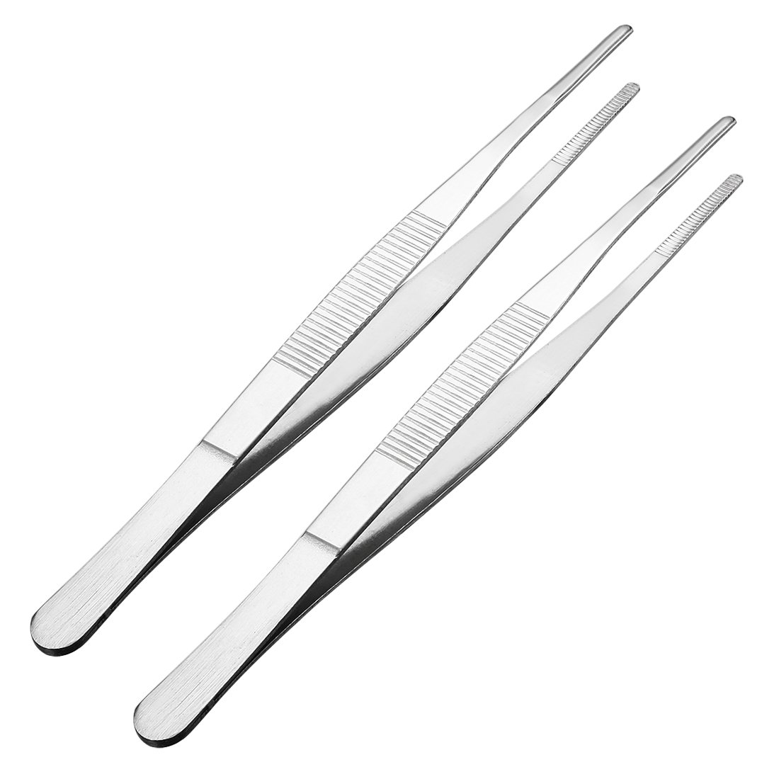 Sourcingmap 2 Pcs Stainless Steel Straight Blunt Tweezers Serrated Tip,7 Inch