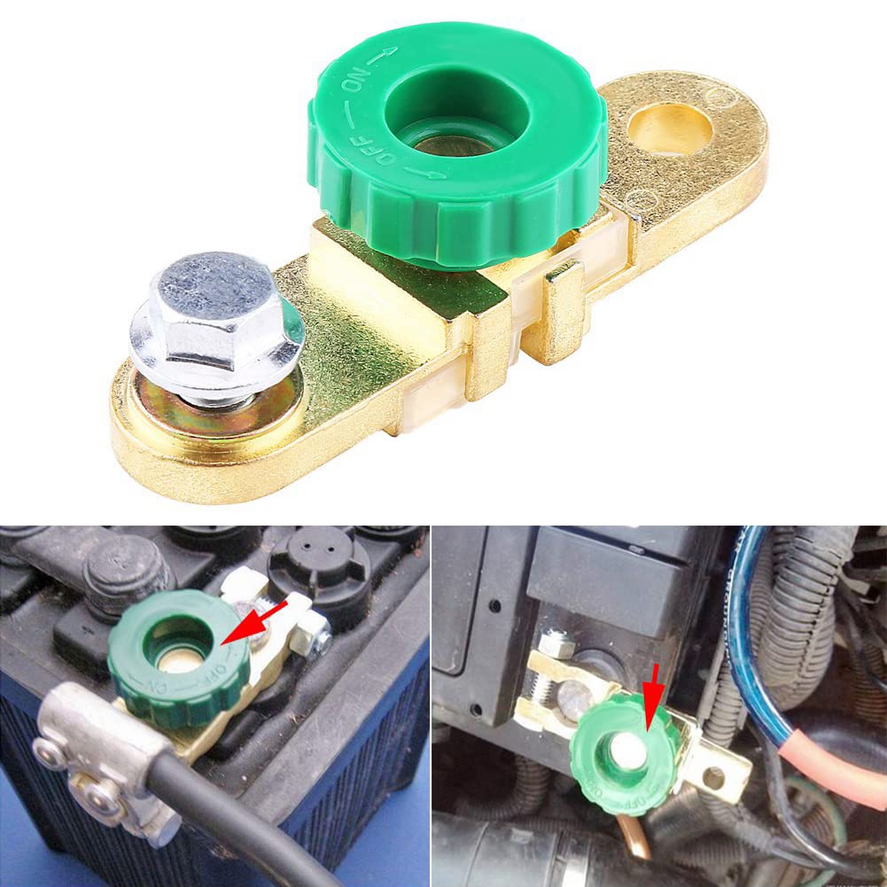 Battery Isolator Side Post, Qiilu 1Pcs Battery Disconnect Switch Green Head Car Battery Terminal Link Switch Quick Cut-off Disconnect Auto Accessory
