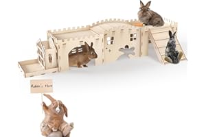 Woiworco Extra Large Rabbit Hideout Bunny House, Wooden Bunny Hideout 3 Houses for Indoor Rabbit Play Houses and Hideouts Nut Castle, Spacious Breathable Habitats for and Guinea Pigs Small Animals