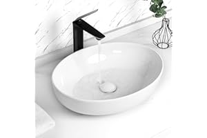 Tysun Vessel Sink Oval, 20'' x 15'' Modern Above Counter Countertop Bathroom Vessel Sink, White Porcelain Ceramic Vessel Vanity Sink Art Basin with Pop-Up Drain