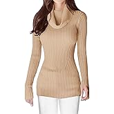 v28 Women’s Stretchable Cowl Neck Knit Long Sleeve Slim Fit Bodycon Sexy Sweater