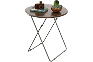 Fleecy day Portable Folding TV Tray Table on Bed & Sofa,TV Dinner Tray with Sturdy MDF,Portable Table with No Assembly Required,Round,17.5 x 17.5 x 26 in(Walnut)