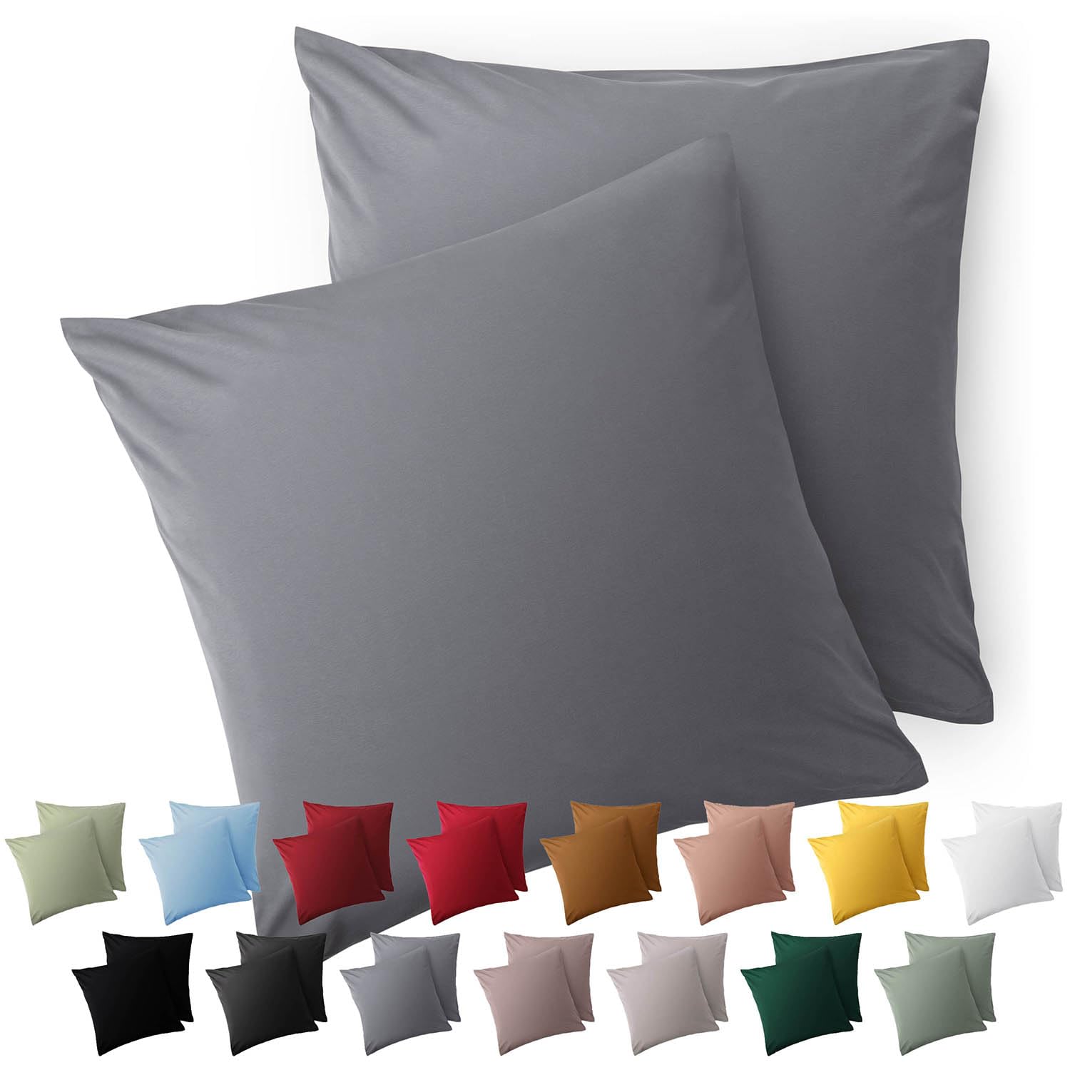 Blumtal Grey Pillow Cases 2 Pack - Soft Brushed Microfibre Pillowcase with Envelope Closure, 65 x 65 cm (25.5 x 25.5 inches)