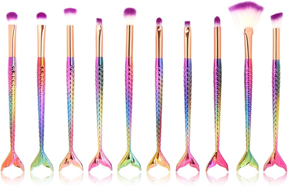 Tenmon New 10 Pcs Mermaid Makeup Brush Set Professional Eye Makeup Brushes For Eyeshadow Concealer Eyeliner Brow Blending Brush Tool - Image 3