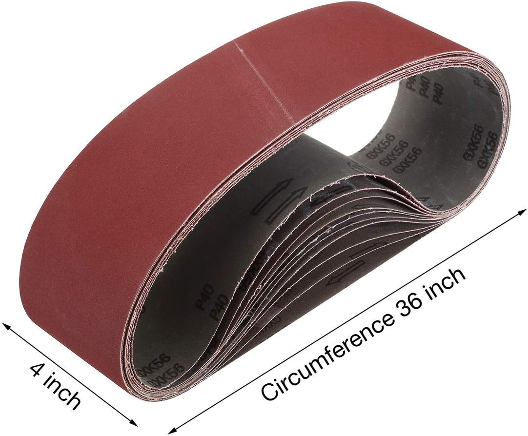Aluminum Oxide Sanding Belts, 4-Inch x 36-Inch 80/120/150/240/400 Assorted Grits (10 Pack) - - 