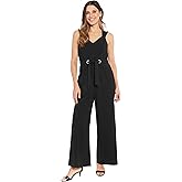 London Times womens Elegant Sleeveless V-neck Jumpsuit With Belted Waist and Pockets - Versatile Wide-leg Jumpsuits for Women