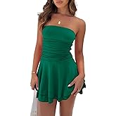 Women's Sexy Strapless Mini Dresses Summer Tube Ruched Ruffle Hem Corset A-line Short Party Club Dresses