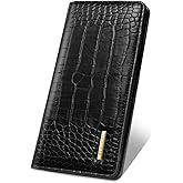 Simikol Wallet Women Bifold Faux Crocodile Leather Minimalist Slim Thin Long Wallets RFID Blocking Credit Cards Holder Purse with Back Zipper Coin Pocket for Women and Men,Black