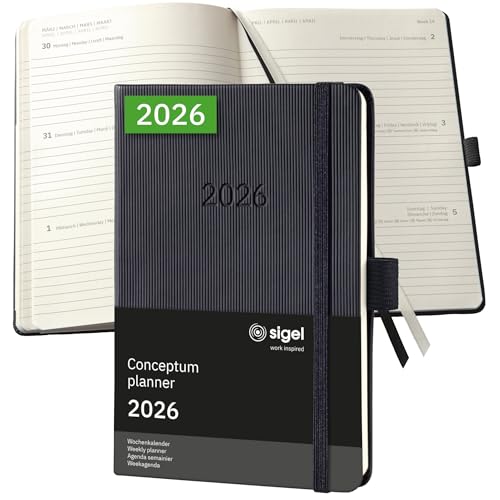 SIGEL C2613 Weekly planner Conceptum 2026-1 year - approx. A6 - black - 2 pages = 1 week - hardcover - 80 gsm - 176 p. - PEFC-certified