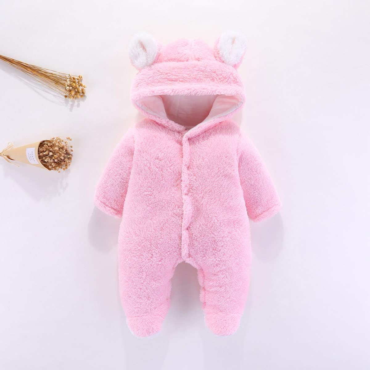 Aisheny Newborn Baby Ear Snowsuit Jumpsuit Warm Winter Hooded Footed Bodysuit Fleece Outerwear: Clothing