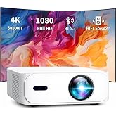 【Projector Screen, Mount &amp; 3D Glasses Included】 Boss Projector A5 1080p Full HD Projector, 4000 Lumens Projector, Auto Keystone &amp; Auto Focus, WiFi &amp; Bluetooth, Home Theater &amp; Gaming Projector