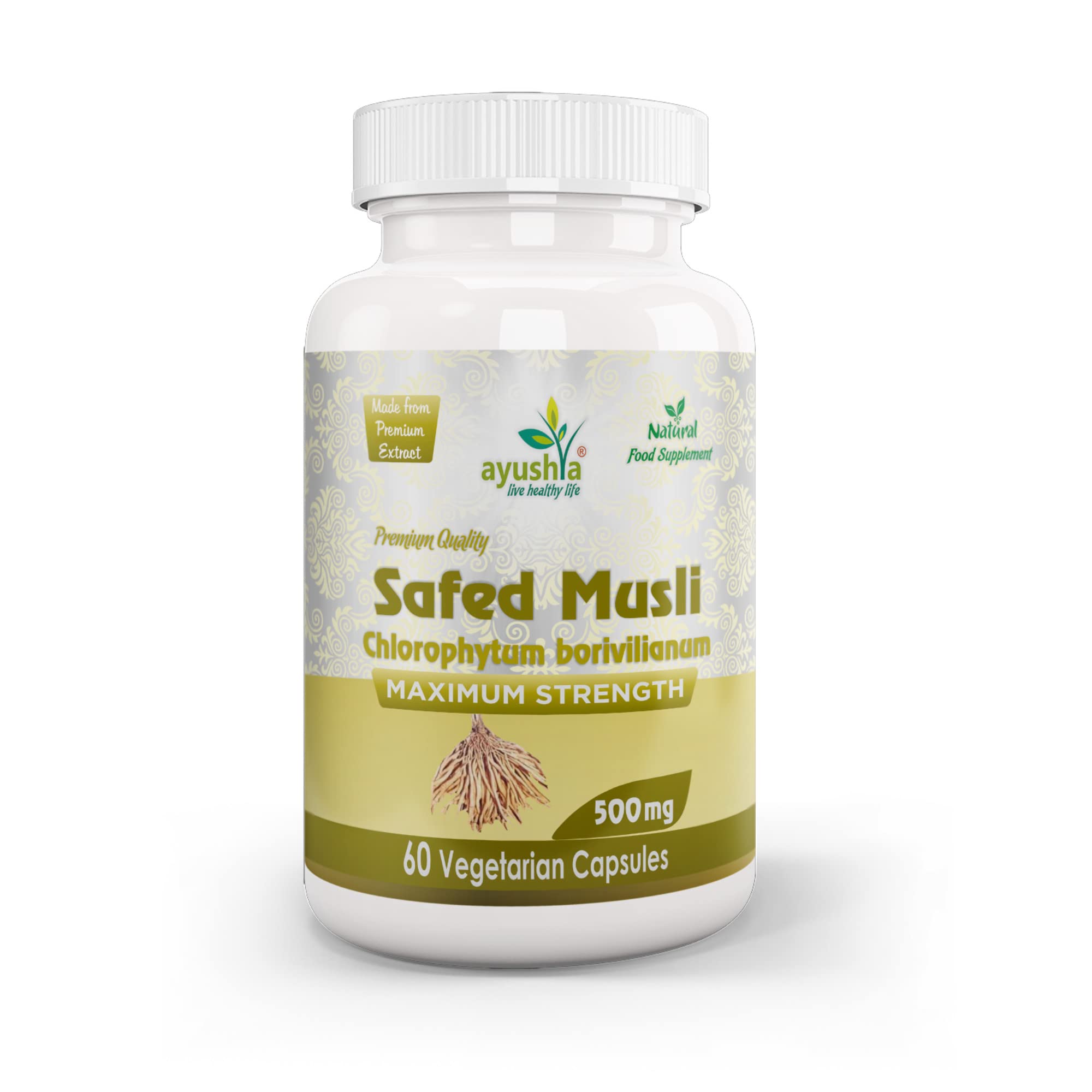 Ayushya Safed Musli Capsule , 60 Capsules, Natural