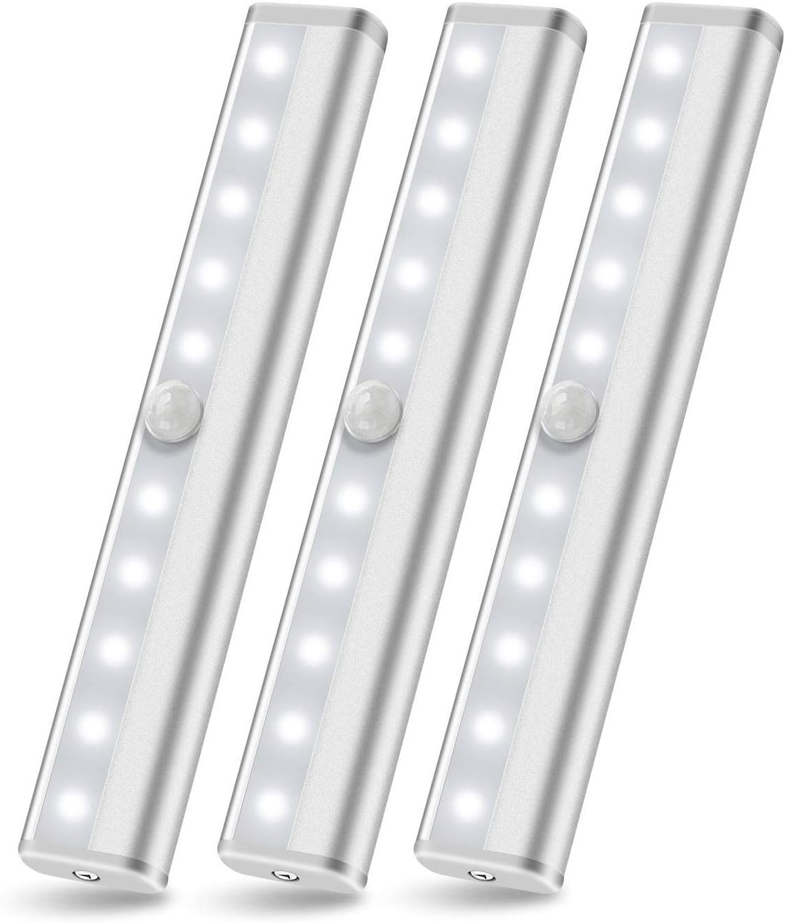 SZOKLED Motion Sensor Closet Lights, 10 LED Battery Operated Closet Light Wireless Under Cabinet Light, Stick-on Anywhere Magnetic Night Lighting for Closet Kitchen Wardrobe Cool White, 3 Pack