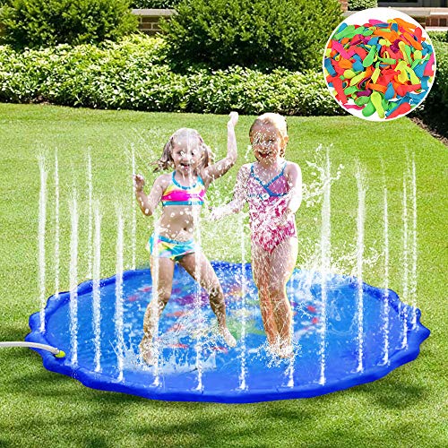 Faburo Splash Pad Sprinkler Play Mat Water Toys, 67" Outdoor Sprinkler Pool Toys with 500pcs Water Balloons for Kids Toddlers Summer Splash Party Fun