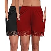 Pafnny Under Dress Shorts Anti Chafing Boyshorts Women Satin Pettipants Lace Slip with Pockets 2 Packs