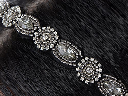 Alilang Womens Grey Elastic Flapper Rhinesetone Metallic Beaded Hair Piece Headband