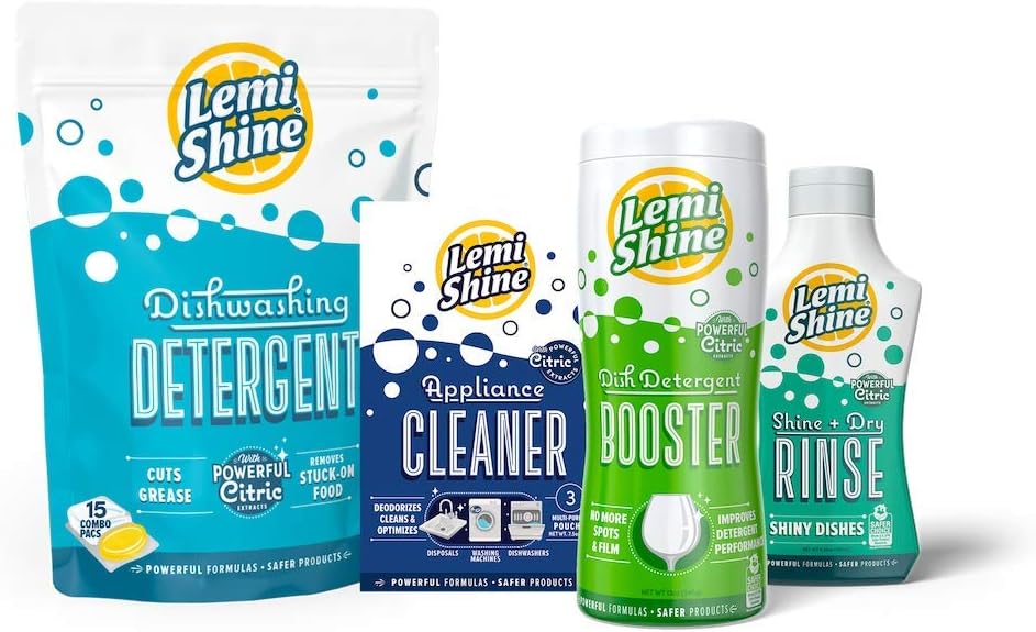 Lemi Shine Complete Dishwasher 4Pc. Bundle 12 oz Booster Detergent
