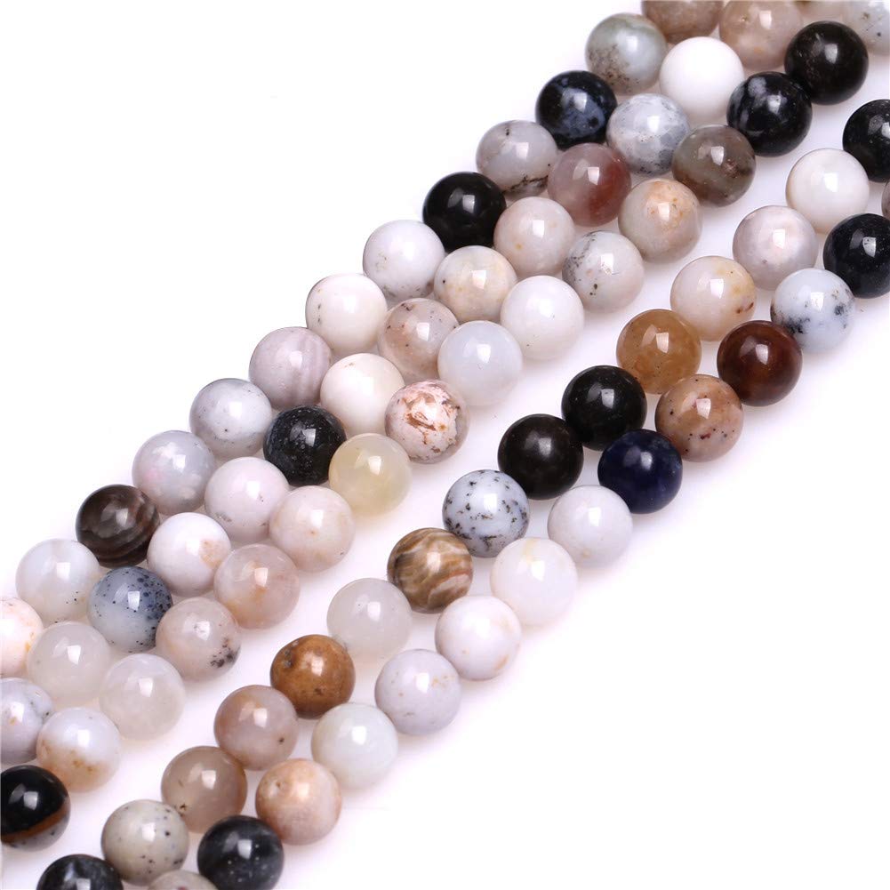 GEM-Inside Natural 6mm White Parral Dendritic Agate Round Gemstone Semi Precious Loose Beads for Jewellery Making 15''