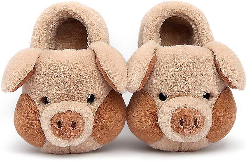 Child Cute Pig Slippers Plush Upper Soft Cartoon Animal Pattern Cozy Home Shoes for Indoor