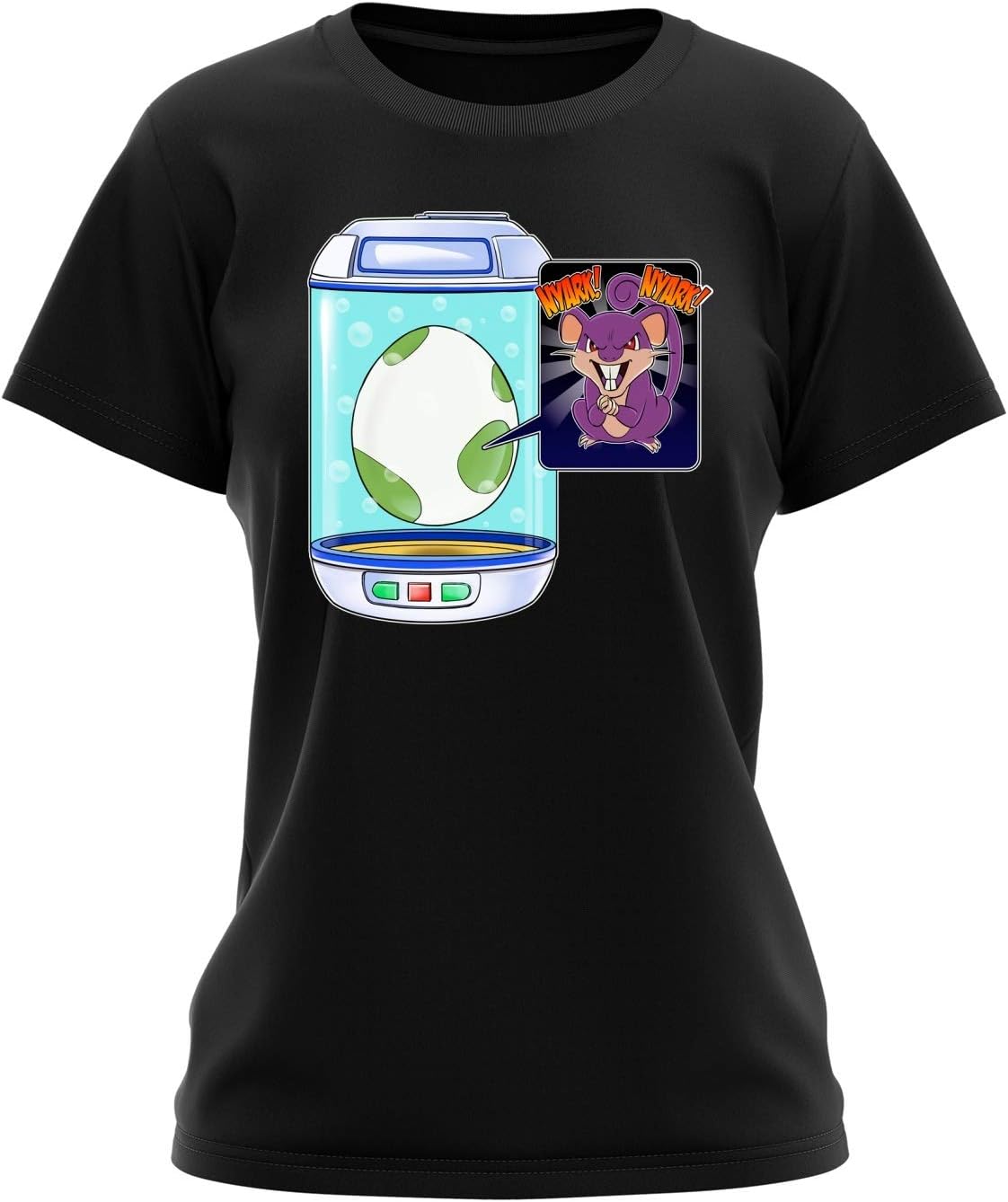 OKIWOKI Funny Pokémon Parodies Black Women T-Shirt - Rattata (Pokémon Parodies Parody) (Ref:873)