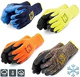 Better Grip BGWLAC Winter Insulated Rubber Latex Coated Work Gloves, Crinkle Pattern, 3 Pairs/ Pack (Large, Lime)