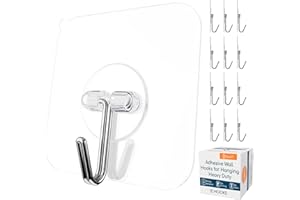 GLUIT Adhesive Wall Hooks for Hanging Heavy Duty 22 lbs Hooks for Walls No Damage, Towel Sticky Clear Hook, Waterproof, Home, Bathroom, Kitchen, Office, and Outdoor 12 Pack