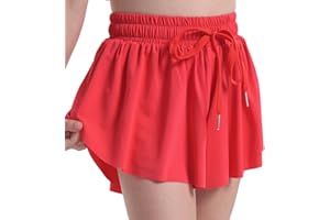 SKYANT Flowy Butterfly Shorts for Girls 2-in-1 Athletic Running Skirt Shorts Cheer Tennis Dance Preppy with Spandex Liner