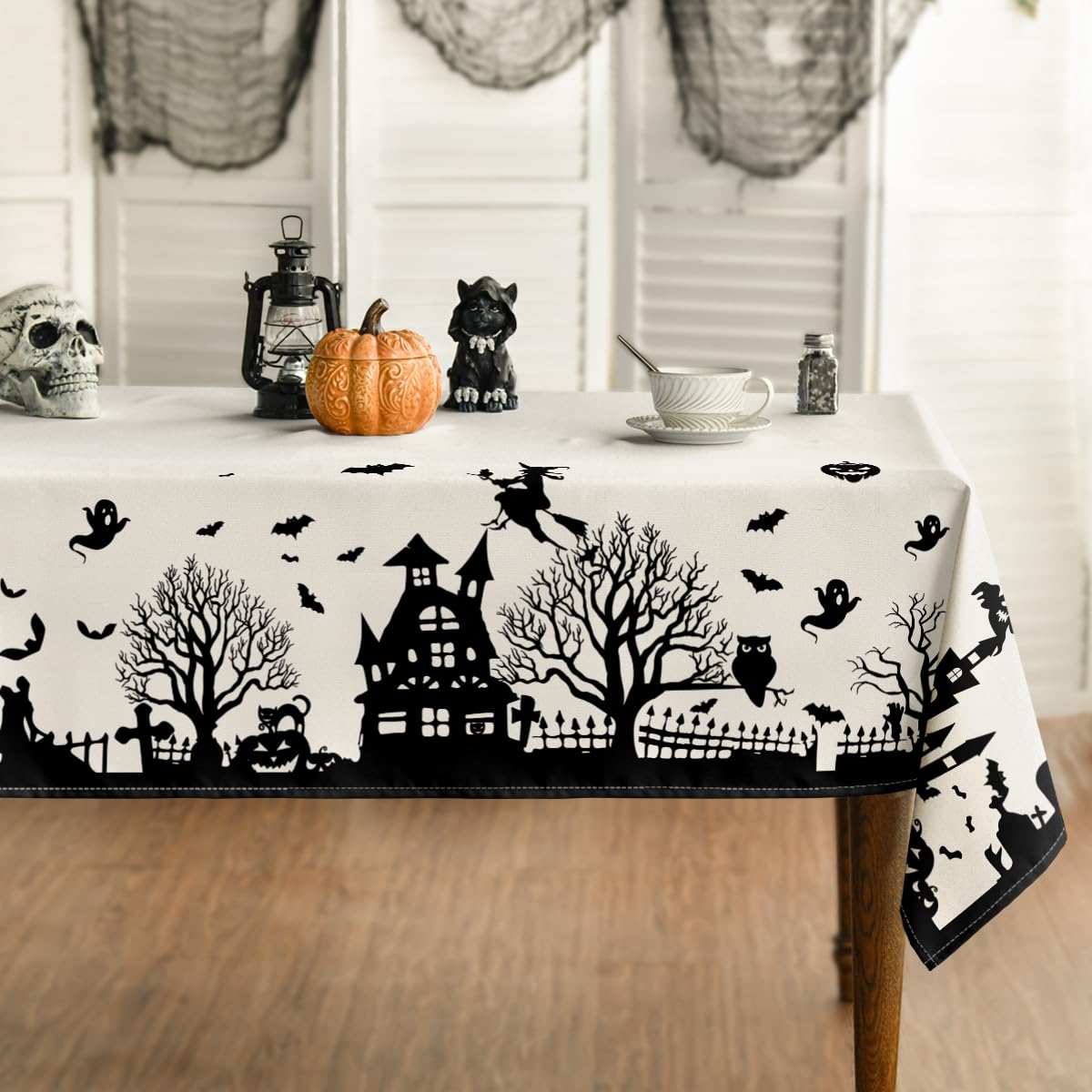 Photo 1 of Horaldaily Halloween Tablecloth 60×84 Inch Rectangular, Castle Tree Scary Themed Washable Table Cover for Party Picnic Dinner Decor